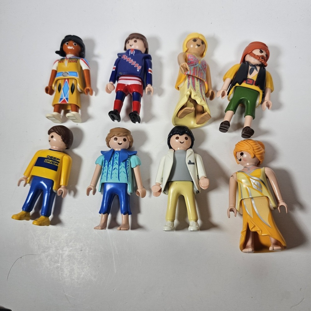 Playmobil Figures Lot Of 10. 8 People 1 Hammerhead Shark And 1 Horse